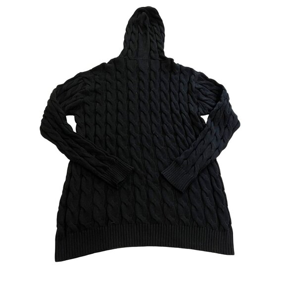 REUBEN OLIVER Pima Cotton Cable Knit Hoodie in Black - Picture 5 of 6